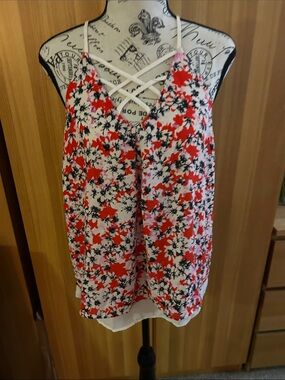 Monteau Red, White & Black Floral Crisscross Camisole